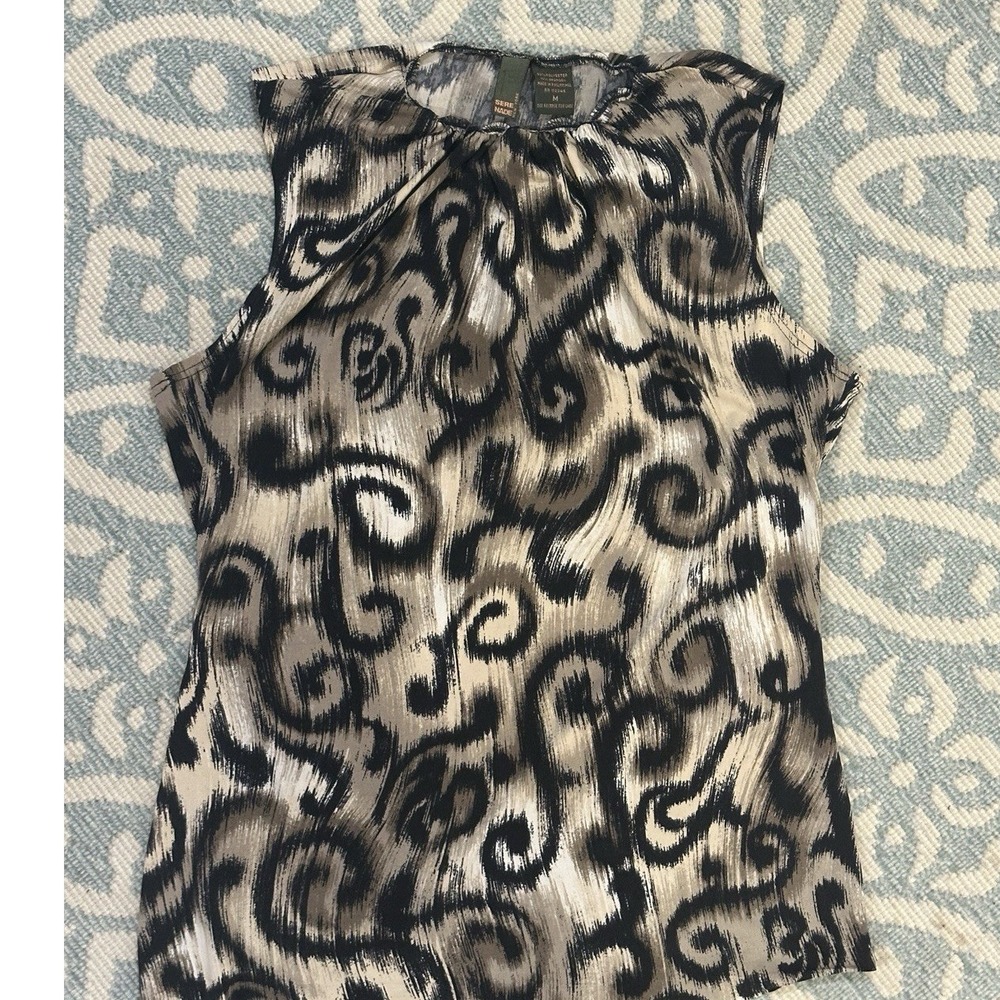 Womens Top Blouse High Neck Sleeveless Black Cream Animal Career Medium Mpre